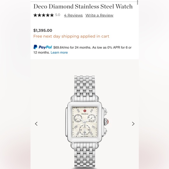 Michele Watch - Deco Diamond Stainless Steel Watch with Diamonds - Picture 2 of 8